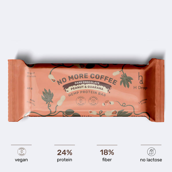 No More Coffee - hemp protein bar with peanuts and guarana in dark chocolate (1 pc.)