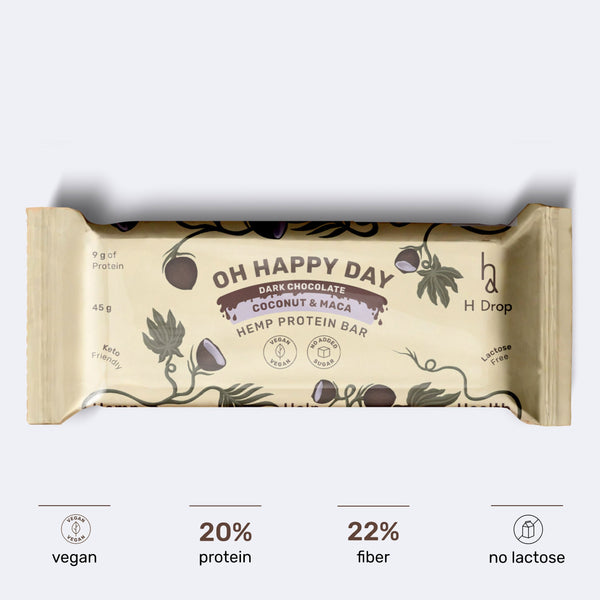 Oh Happy Day - hemp protein bar with coconut and maca in dark chocolate (1 pc.)